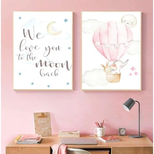 Kid Bedroom Decoration Picture Painting Child Blue Balloon Animal Giraffe Wall Art Canvas Nursery Quotes Print Nordic