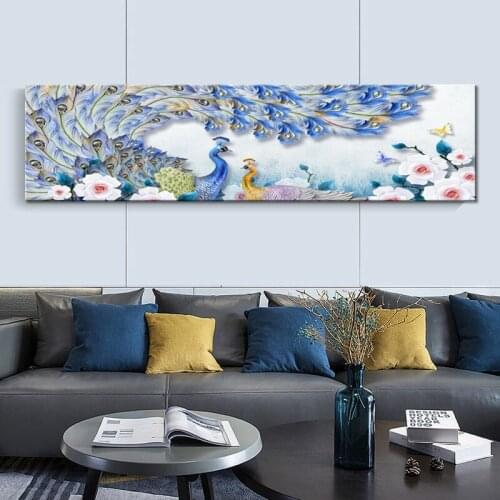 Elegant Poetry Retro Style Blue Peacock Standing On The Tree Canvas Art Painting Print Poster Picture Wall Elegant Home Decor