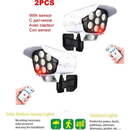 2pcs remote solar fake monitor dummy camera Light Motion Sensor Outdoor Recharged Waterproof Garden Lamp For Path Street Outdoor