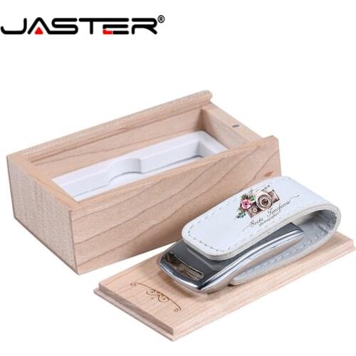 JASTER USB 2.0 free personalized customization Flash pen drive 64GB 32GB 4GB 8GB 16GB Pen drive Leather USB+Wood Box