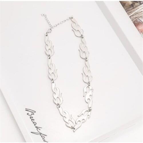 Hip Hop Harajuku Streetwear Flame Necklace Punk Rock Chain Necklaces Gold Color Choker Necklace Adjustable Chain For Unisex