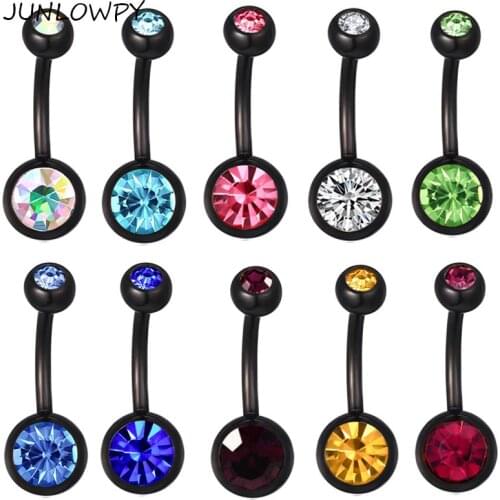 JUNLOWPY Black Anodized 14G Stainless Steel Curved Belly Ring Piercing Women Naval Button Screw Bar Earring Body Jewelry 50pcs