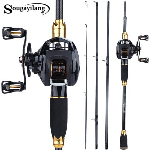 Sougayilang 1.8m 2.1m 4 Sections Fishing Rod and left/right Baitcasting Reel High quality Carbon and Casting Fishing Reel Sets