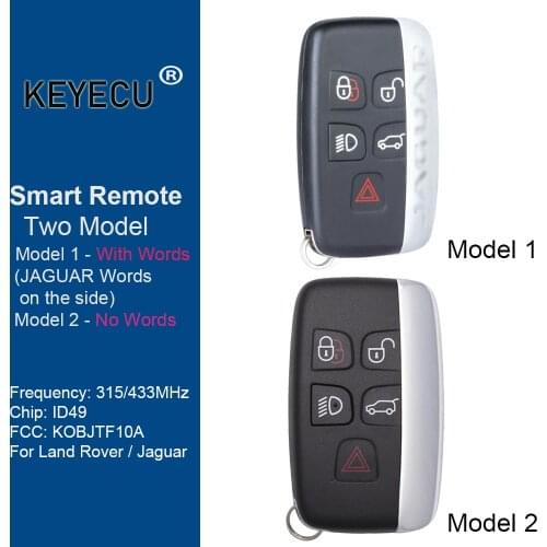 KEYECU 5 Buttons 315 / 433Mhz Smart Remote Key Fob for Jaguar XF XJ XL XK XE F-Type / F-Pace 2013-2017 ID49 chip FCC : KOBJTF10A