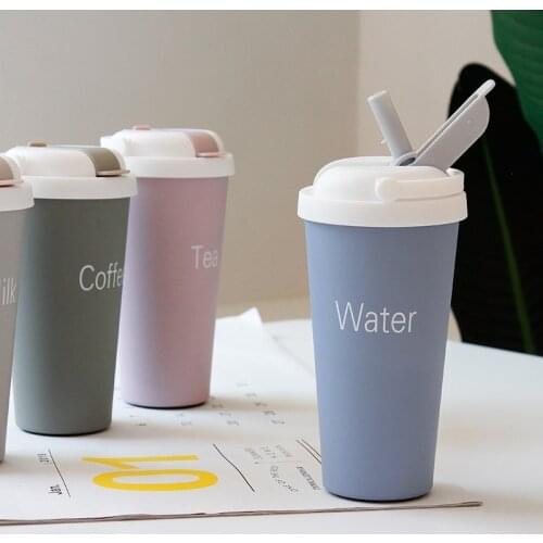 500ML Korean version of the vacuum flask water bottle girl student simple water cup with straw
