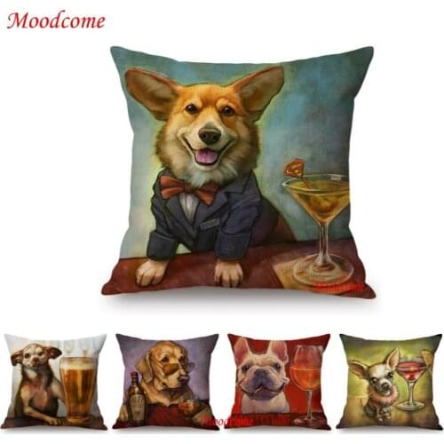 Cute Baby Dog Puppy Cartoon Cosplay Animal Oil Painting Art Home Decoration Sofa Throw Pillow Case Linen Children Cushion Cover