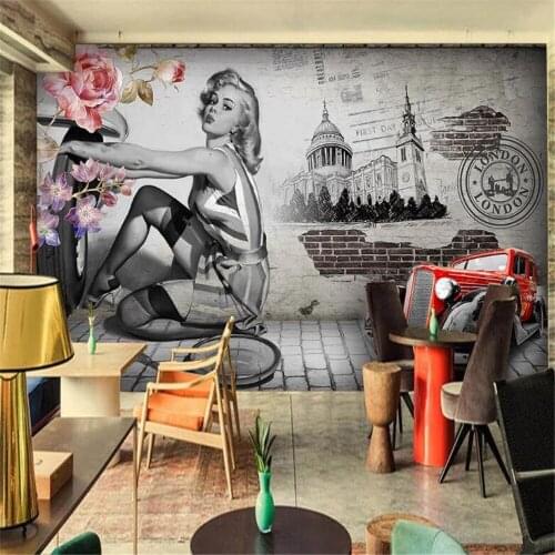 Milofi custom 3D large-scale mural non-woven wall paper Monroe retro British background wall decoration painting photos