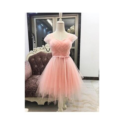 Sweet 8 Colors Short Pink Blue Wedding Party Dress Knee-Length Grey White Purple Bridesmaid Dresses Tulle Ball Gown Good Quality