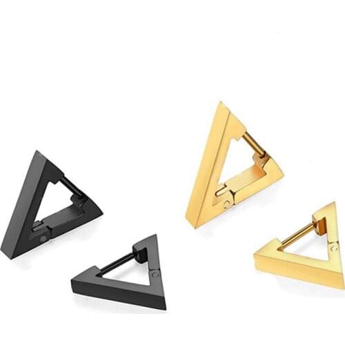 Fashion Simple Triangle Women Punk Style Earrings Color Gold Black Titanium Steel Triangle Stud Earrings Jewerly