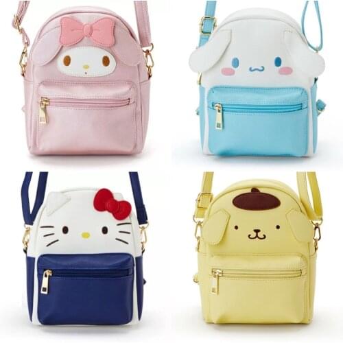 Cartoon My Melodyed Cinnamorolled Kuromied Small Kittyed Backpack Cute Cartoon Ears Pink Leather Backpack Girl Shoulder Bag