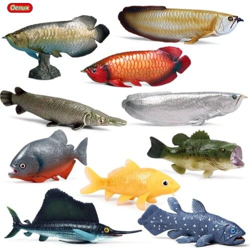 Oenux Ocean Fish Animals Model Simulation SeaLife Coelacanth Sailfish Action Figures PVC Aquarium Lifelike Educational Kids Toys