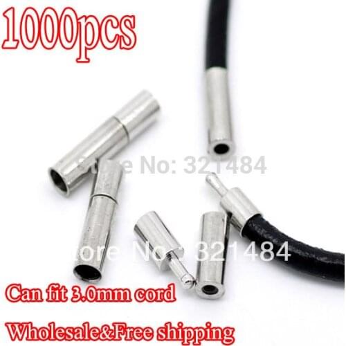 WHOLESALE!!! 1000X Dull silver plted for 3mm leather cord necklace ends caps buckle Bayonet Clasps