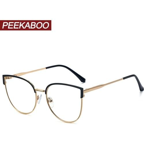Peekaboo fashion cat eye glasses anti blue light clear lens female metal eyeglass frames women birthday presents gold black