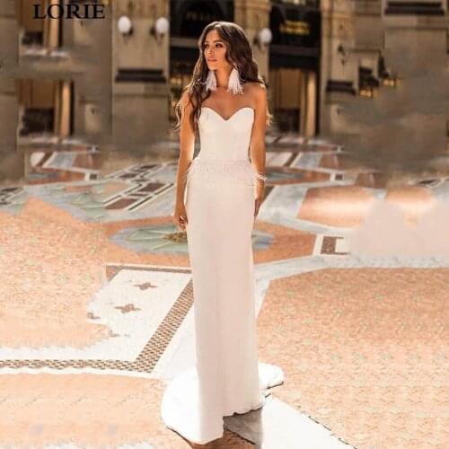Lorie Mermaid Wedding Dress Satin Sweetheart Neck Bridal Dress With Feather Wedding Gown Vestido de novia
