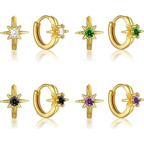 Bohemian Star Earring Geometric Crystal 925 Sterling Silver Hoop Earring for Women Girl Prevent Allergy Earrings Jewelry