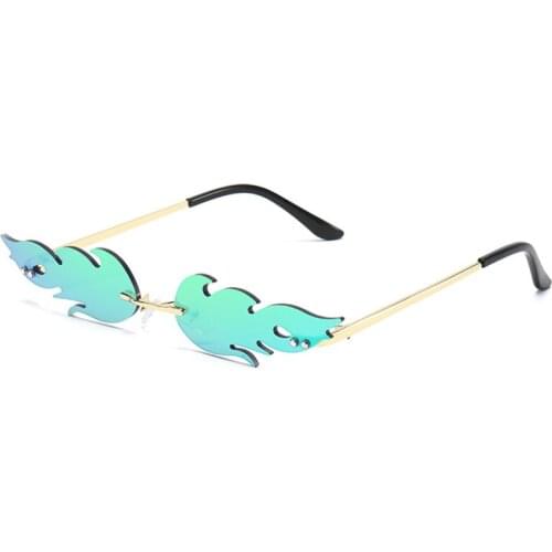 MAXJULI Fire Sunglasses for Women Men Rimless Wave Sun Glasses Metal Shades for Vintage Mirror Eyewear UV Protect Gafas 8070