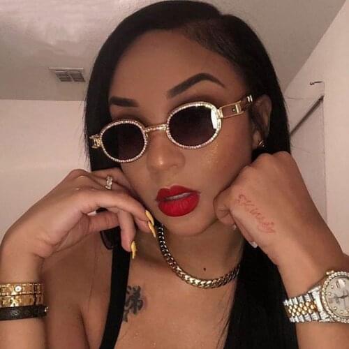 Vintage Small Round Diamond Sunglasses Women Brand Designer Fashion Steampunk Colorful Rhinestone Shades UV400