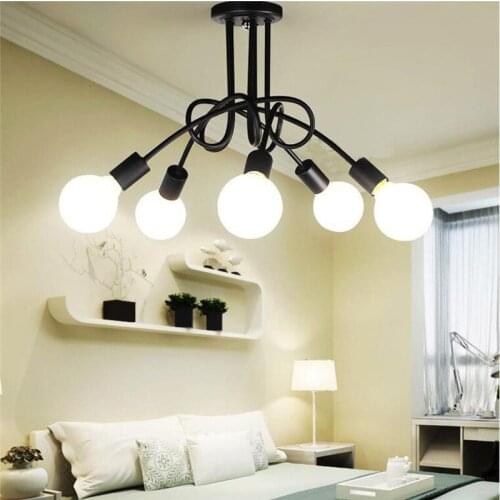 5 Heads White&Black Nordic Loft Chandelier Lighting Vintage Industrial Ceiling Lamp Bending Personality For Home & Store