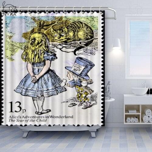 Custom Alice in Wonderland Vintage Adventures Decorative Fabric Shower Curtain