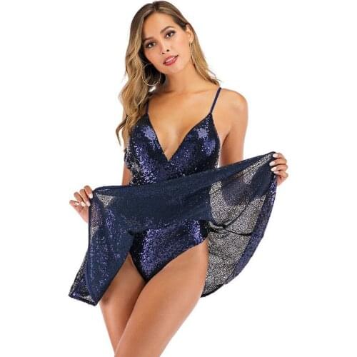 Women Sexy Club Jumpsuit Deep V Neck Shiny Sequins Bodycon Bodysuit Sleeveless Rompers Lady Slim Jumpsuit Femme Bodysuit