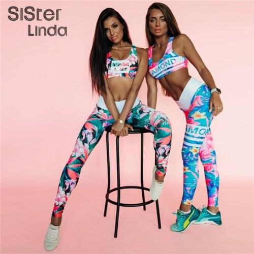 Sisterlinda Women Fitness Tracksuit Set Sexy Top Bra Camisoles Jogging Leggings Two Piece Suit Letter Print Ladies Workout Mujer