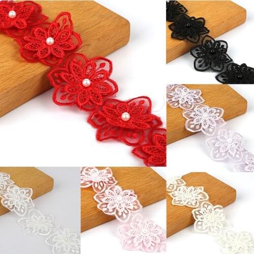 1 yards Pearl Lace Flower For Dress Ribbon Lace Trim Knitting Wedding Embroidered DIY Handmade Patchwork Sewing Supplies Craft