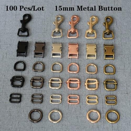100 Pcs/Lot 15mm Metal Hardware D Ring Belt Straps Slider Side Release Buckle Spring Hook High Quality Hardware 15mm7826
