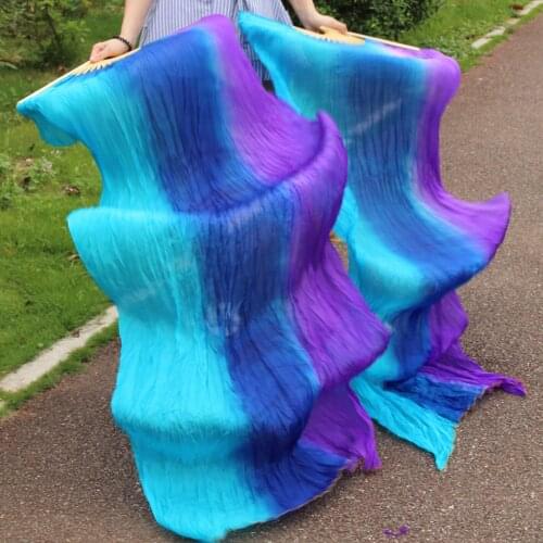 2016 female high quality Chinese silk veils dance fans Pair of belly dancing fans cheap hot sale turquoise + Blue + purple