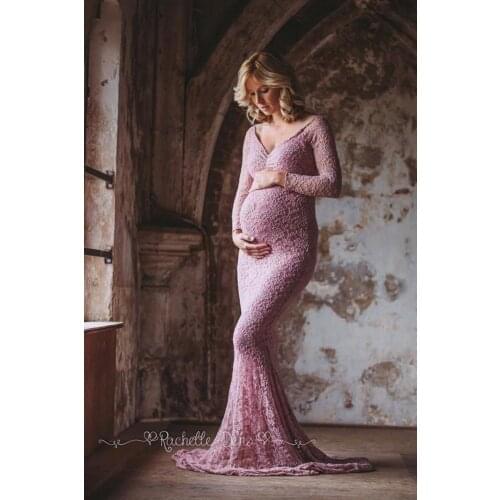 2021 Mermaid Maternity Dresses For Photo Shoot Lace Maxi Maternity Gown Off Shoulder Sexy Women Pregnancy Dress Photography Prop