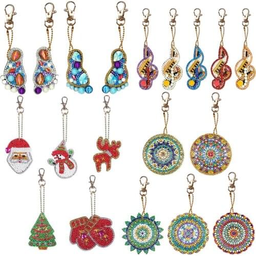 3/4/5pcs DIY Full Drill Special Diamond Painting Keychain Cartoon Heart Animal Keyrings Women Bag Pendant Key Ring Gifts