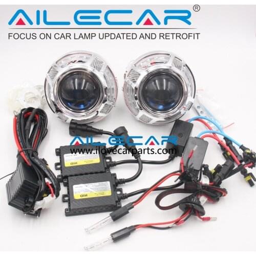 Car headlight retrofit projector hella5g RHD 3.0inch kit with panamera square shrouds white led angel eyes universal hid kit