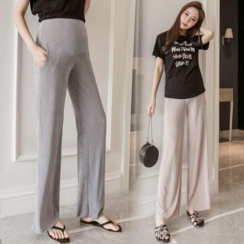 Pregnant womens wide-leg cropped trousers summer loose casual fashion thin section breathable tide mom