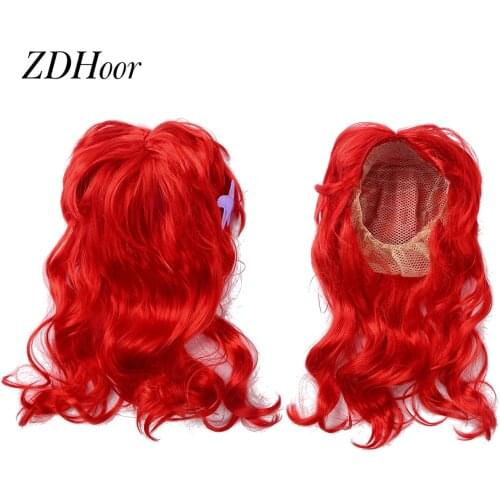 Kids Girls Mermaid Princess Wig Mermaid Cosplay Dress up Hair Wigs with Starfsh Hair Clip Headwear Halloween Role Play Costume