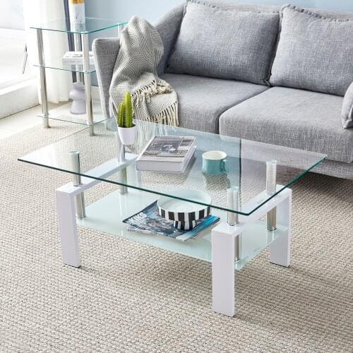 Two Colors 110*60*45.5cm Double-Glazed Dining Table Stainless Steel Table Legs Coffee Table Side Table End Table US Warehouse