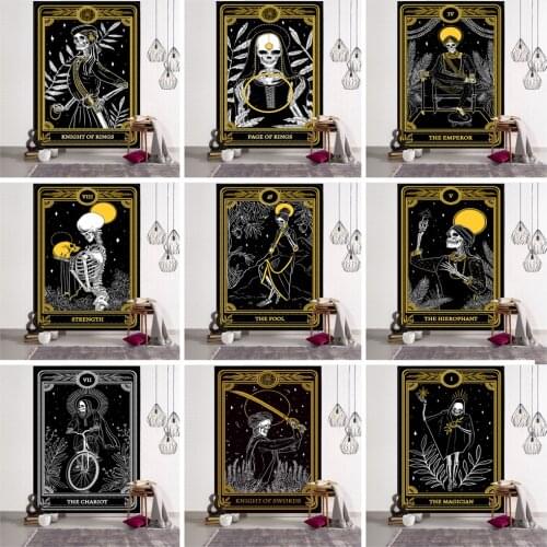 Black Gold Death Skull Tarot Tapestry Dorm Room Hippie Astrology Night Moon Wall Hanging Mandala Home Decor New Style Sale