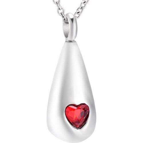 Red Heart Teardrop Cremation Urn Jewelry Necklace Pendant Memorial Ashes