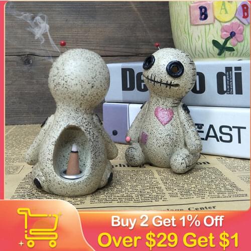 Voodoo Doll Cone Burner Incense burner Censer Resin Ornament Handmade Crafts Sprayable Ornaments Home Desktop Decoration Props