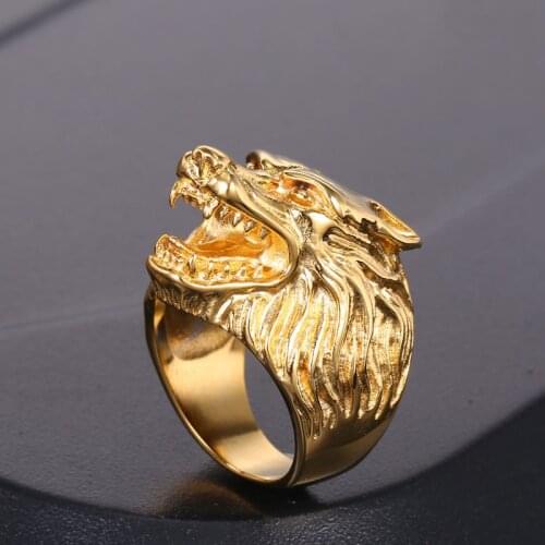 Stainless Steel Retro Punk Rock Animal Jewelry Male Mens Wolf Head Rings For Best Friend Party Gifts