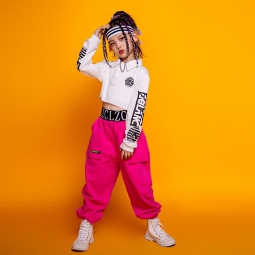 Hip Hop Clothing White Crop Top Tactical Cargo Pants Kids Girls Street Dance Wear Jazz Performance Clothes Hip Hop Kids Wear
