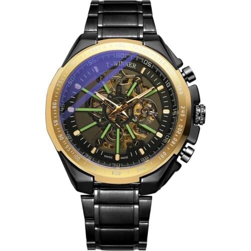 T-winner Mens Luminous Analog Dial Automatic Mechanical Fashion Style Skeleton Watch Bracelet Wristwatch Reloj Hombre