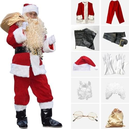 Full set Christmas Santa Claus Costume Cosplay Clothes Fancy Dress In Christmas Men Costume Suit For Adults Keep warm