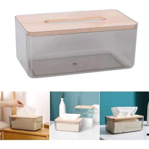 Transparent Plastic Tissue Box with Wooden Cover Home Car Napkins Holder Case Home Organizer Decor ALI88