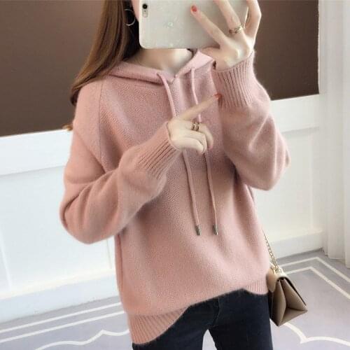 Vangull Pullover Hooded Knitted Sweater Womens Sweater Spring And Autumn 2020 New Loose And Versatile Comfortable Sweater Top