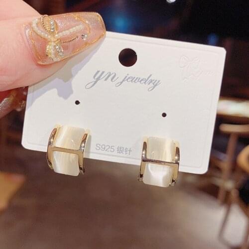 New Design 14K Gold Plated Opal Geometric Stud Earrings For Women Luxury Jewelry Zircon Earrings