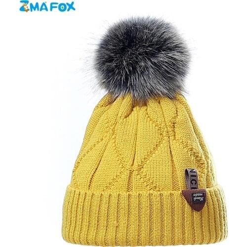 ZMAFOX beanie cap for baby girl boy winter thermal hats pompom soft skullies beanies faux woolen ins hot children ears warm hat