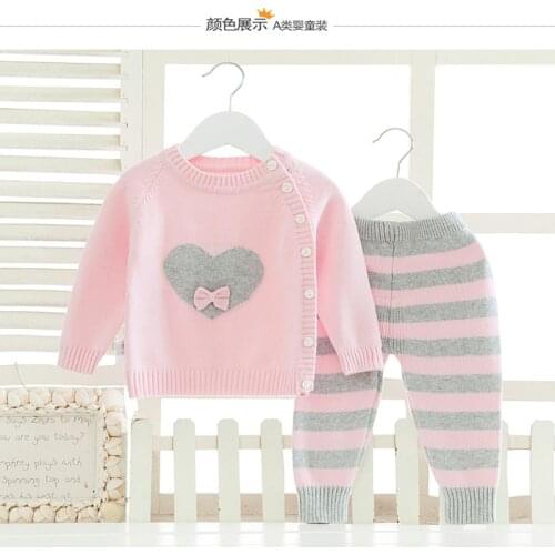 2020 Baby Girl Boy Knitted Autumn Sweater Kids Knitting Outwear Long Sleeve Baby Clothes Clothing 2Pieces(Tops+Pants)