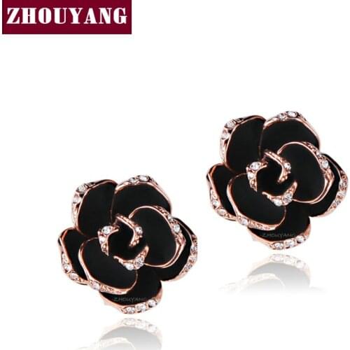 Top Quality ZYE660 Crystal Mosaic Rose Stud Earring Rose Gold Color Jewelry Austrian Crystal