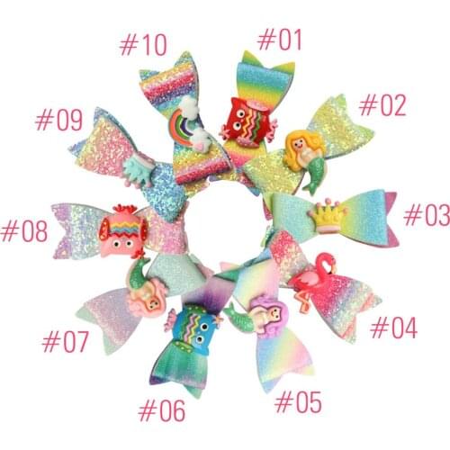 Hot Sale 3'' Onion pink gradient bow cute mermaid gelette hair clip Bling Glitter Hair clip Hairgrips Headwear Hair Accessories