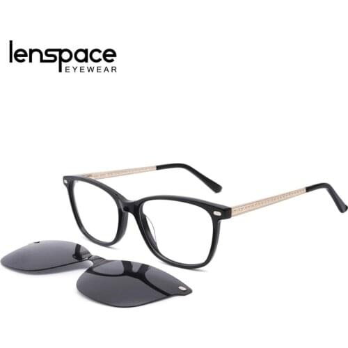 Lenspace Polarized Square Sunglasses Women Magnetic Clip On Female Glasses Acetate Material Eyeglasses Frame Eye Glasses Myopia