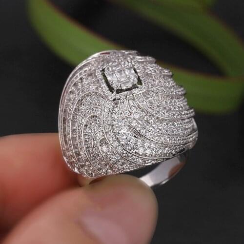 Bride Talk Luxury Stripe Geometric Design CZ Cubic Zircon Big Ring For African Women Bridal Engagement Wedding Dubai Finger Ring